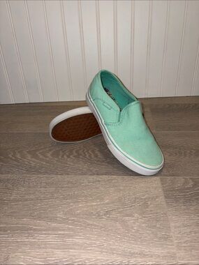 Vans Mint Green Canvas Slip-On Sneakers